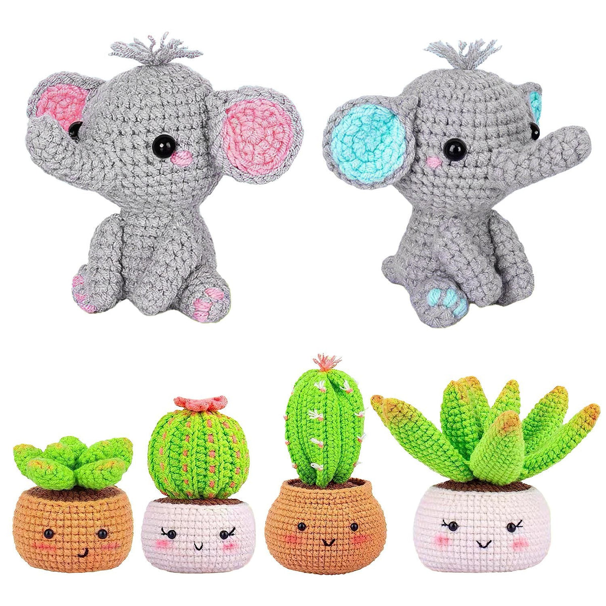 Elephant Crochet Kit for Beginners – 2 Elephant Patterns, Tools & Video Tutorials