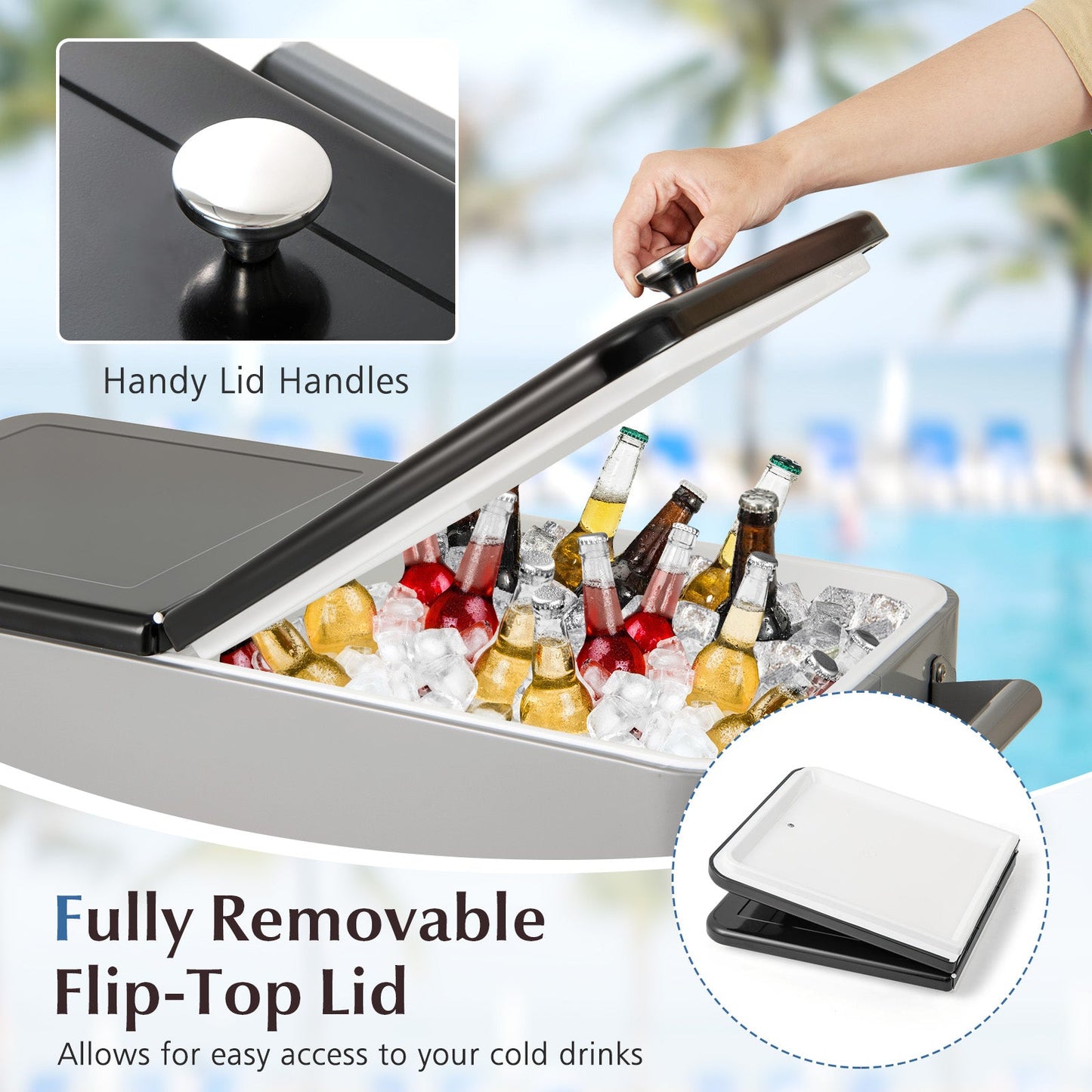 Portable Patio Cooler | 80 Qt | 48-Hour Cold Retention | Wheels, Shelf & Bottle Opener | Gray or Red