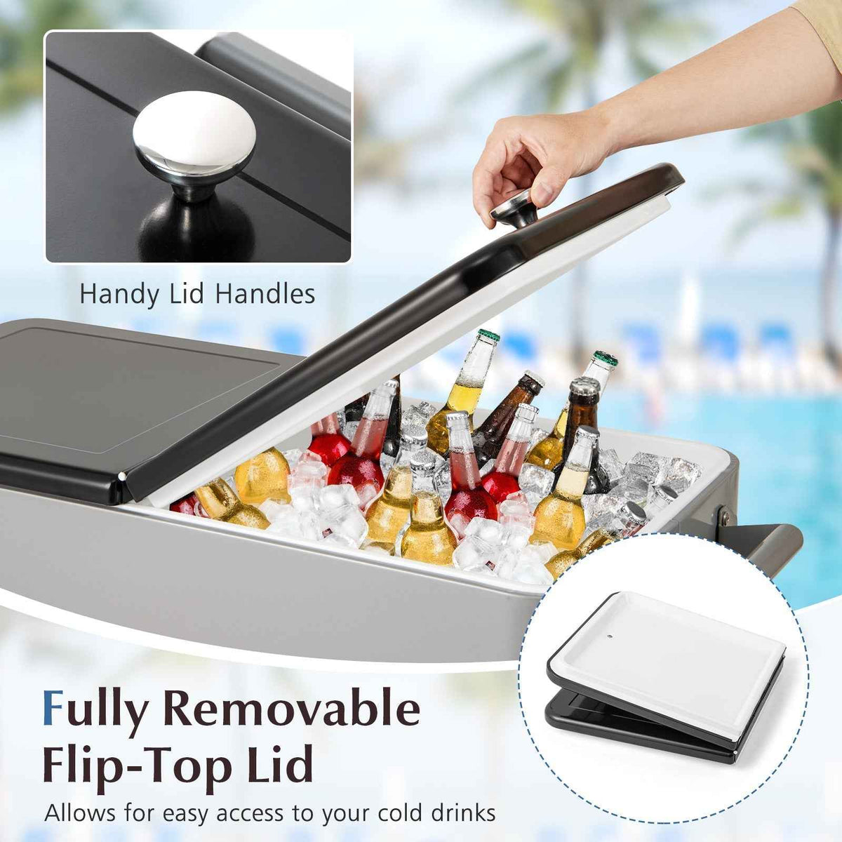 Portable Patio Cooler with Bottom Storage Shelf and Bottle Opener