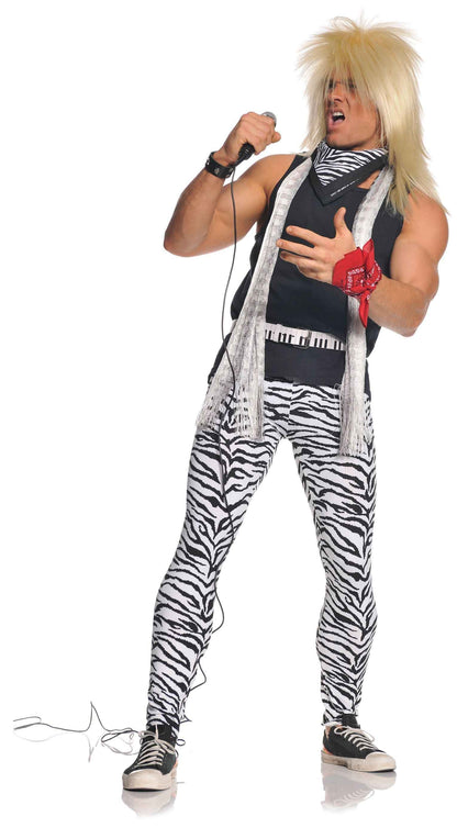 80s Rocker Adult Costume - Zebra Print Pants and Sleeveless Shirt