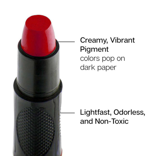Red gel stick crayon with rounded tip in a black barrel