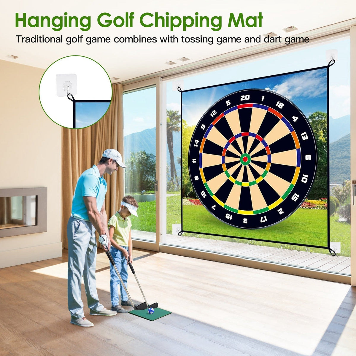 Golf Chipping Dart Game Mat Set with Sticky Balls and Carry Bag