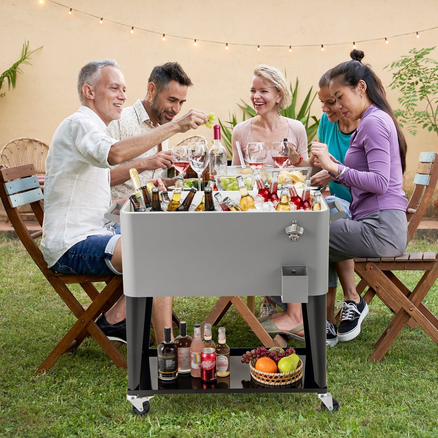 Portable Patio Cooler | 80 Qt | 48-Hour Cold Retention | Wheels, Shelf & Bottle Opener | Gray or Red