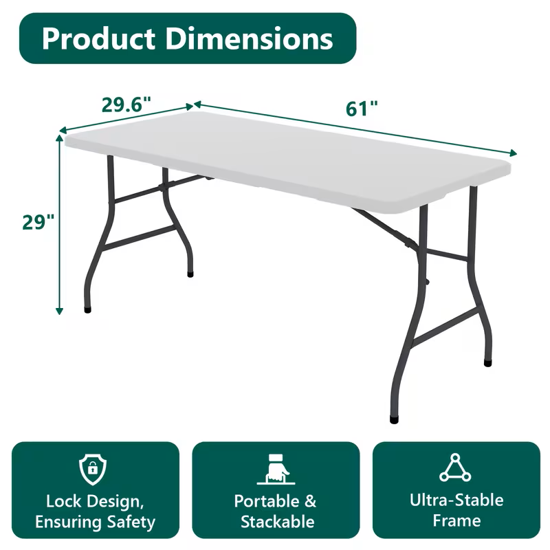 Portable Plastic Folding Table | 2.5, 4, 6 & 8 Foot Sizes | Indoor & Outdoor