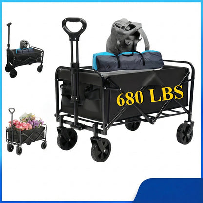 Heavy Duty Folding Utility Wagon Cart | Up to 680 LBS | All-Terrain Wheels | Foldable - Niksstuff