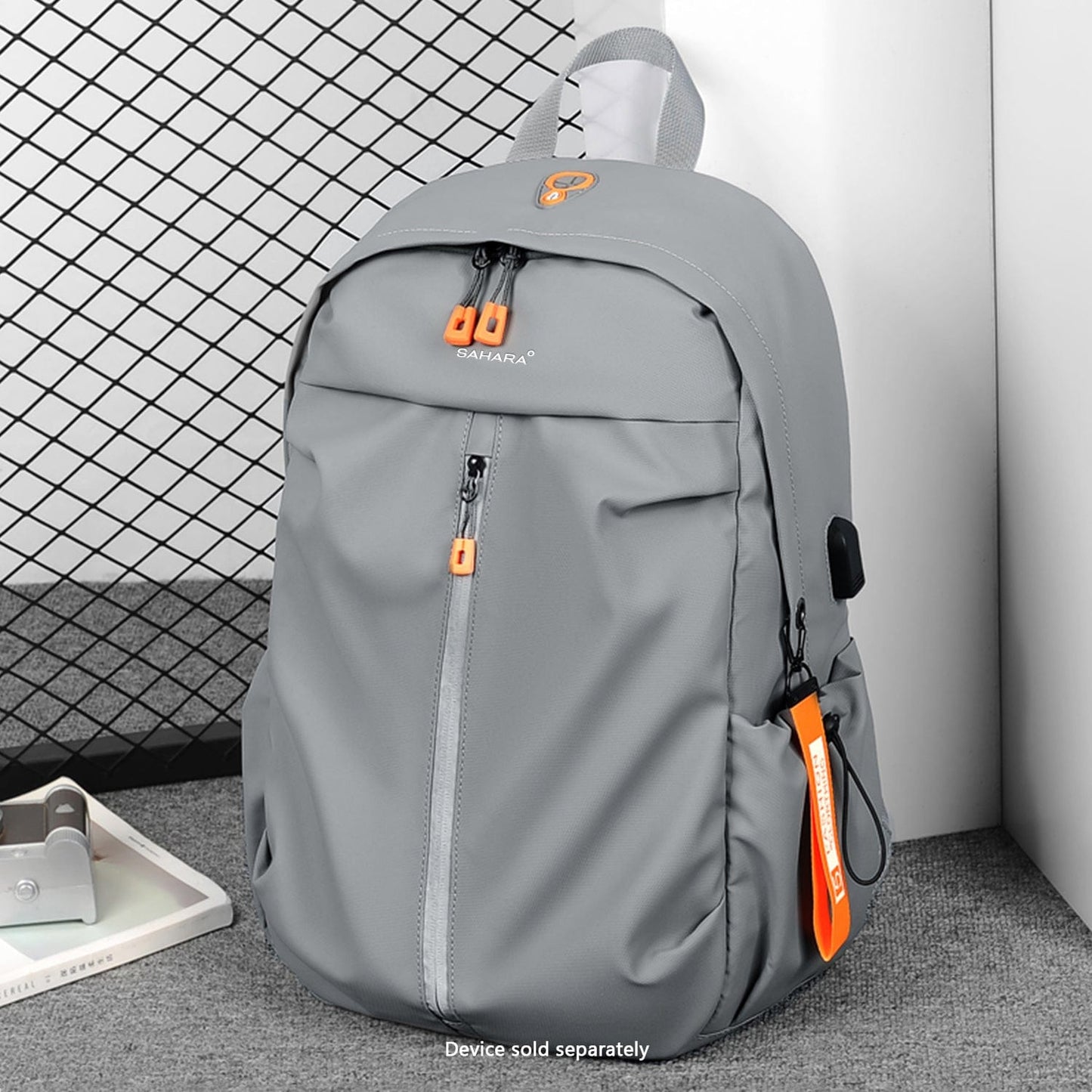 UrbanFlow Slim USB Laptop Backpack | Water-Resistant | Fits up to 16" | Black & Cool Gray