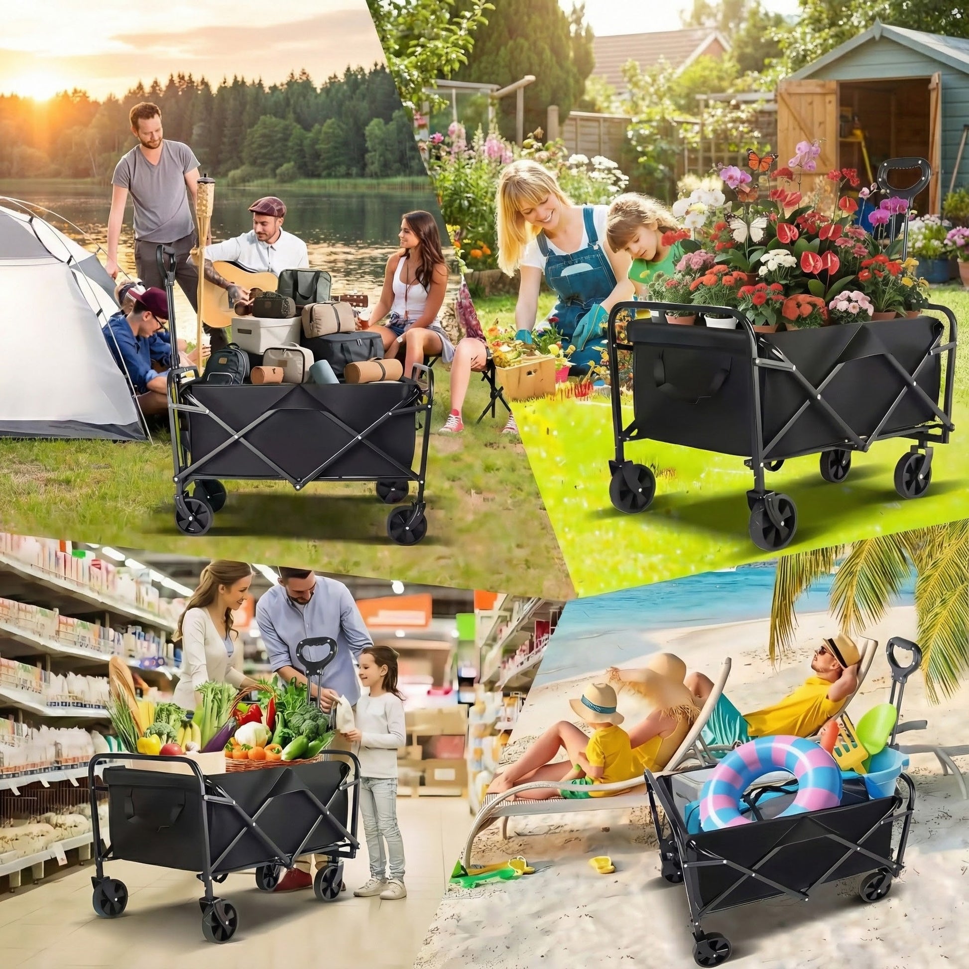 Heavy Duty Folding Utility Wagon Cart | Up to 680 LBS | All-Terrain Wheels | Foldable - Niksstuff