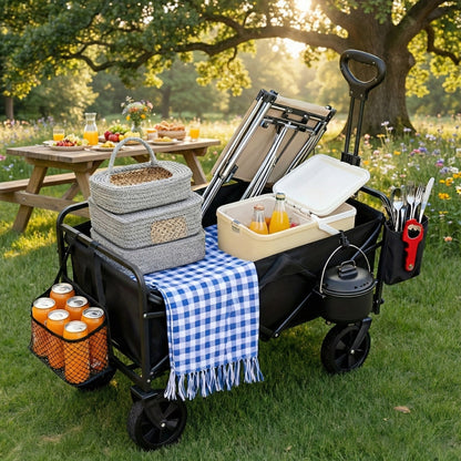 Heavy Duty Folding Utility Wagon Cart | Up to 680 LBS | All-Terrain Wheels | Foldable - Niksstuff