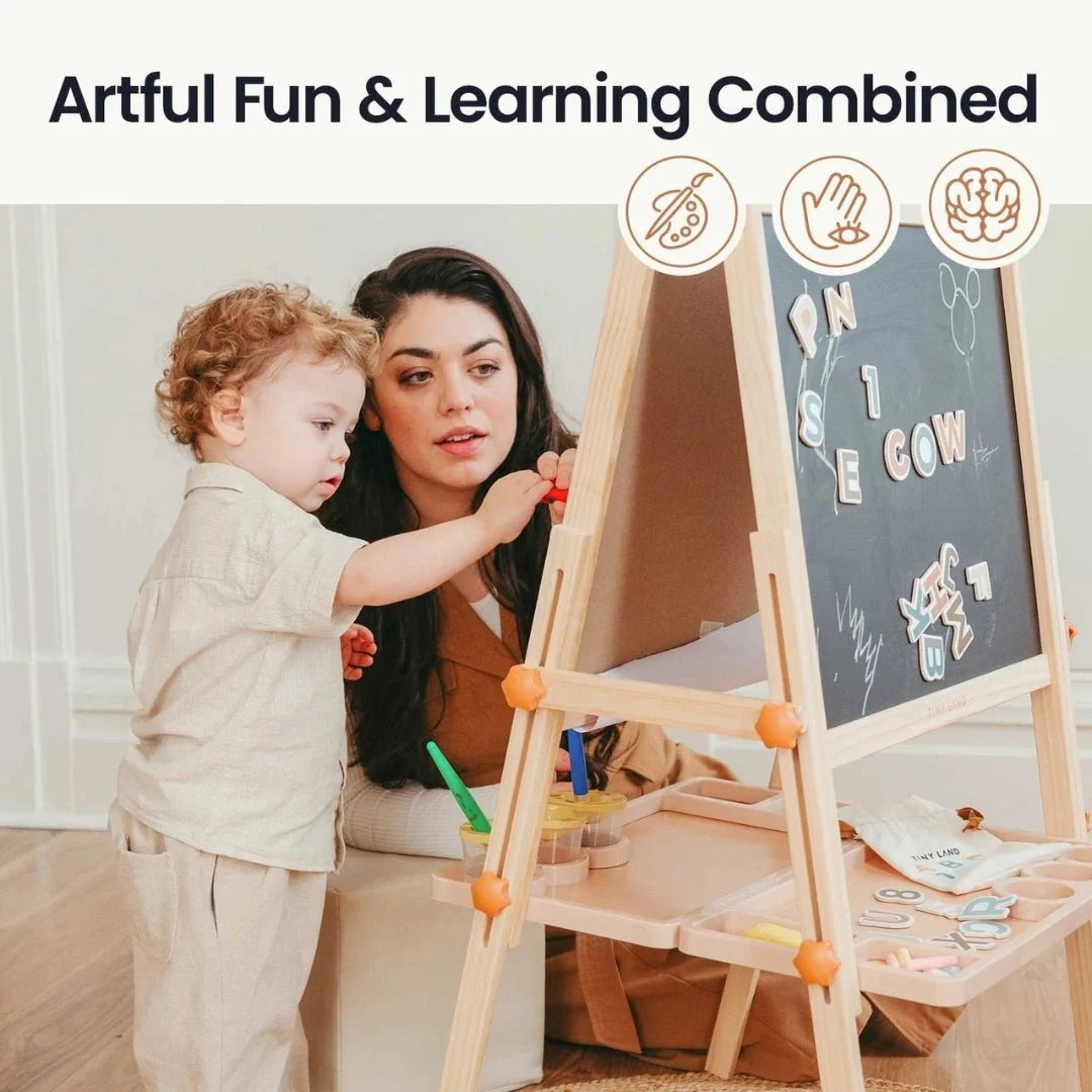 Tiny Land Magnitales Kids Art Easel, Double-Sided Magnetic Whiteboard & Chalkboard