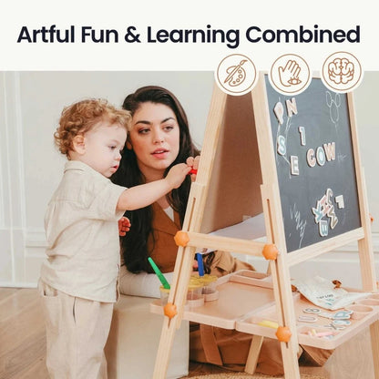 Tiny Land Magnitales Kids Art Easel, Double-Sided Magnetic Whiteboard & Chalkboard