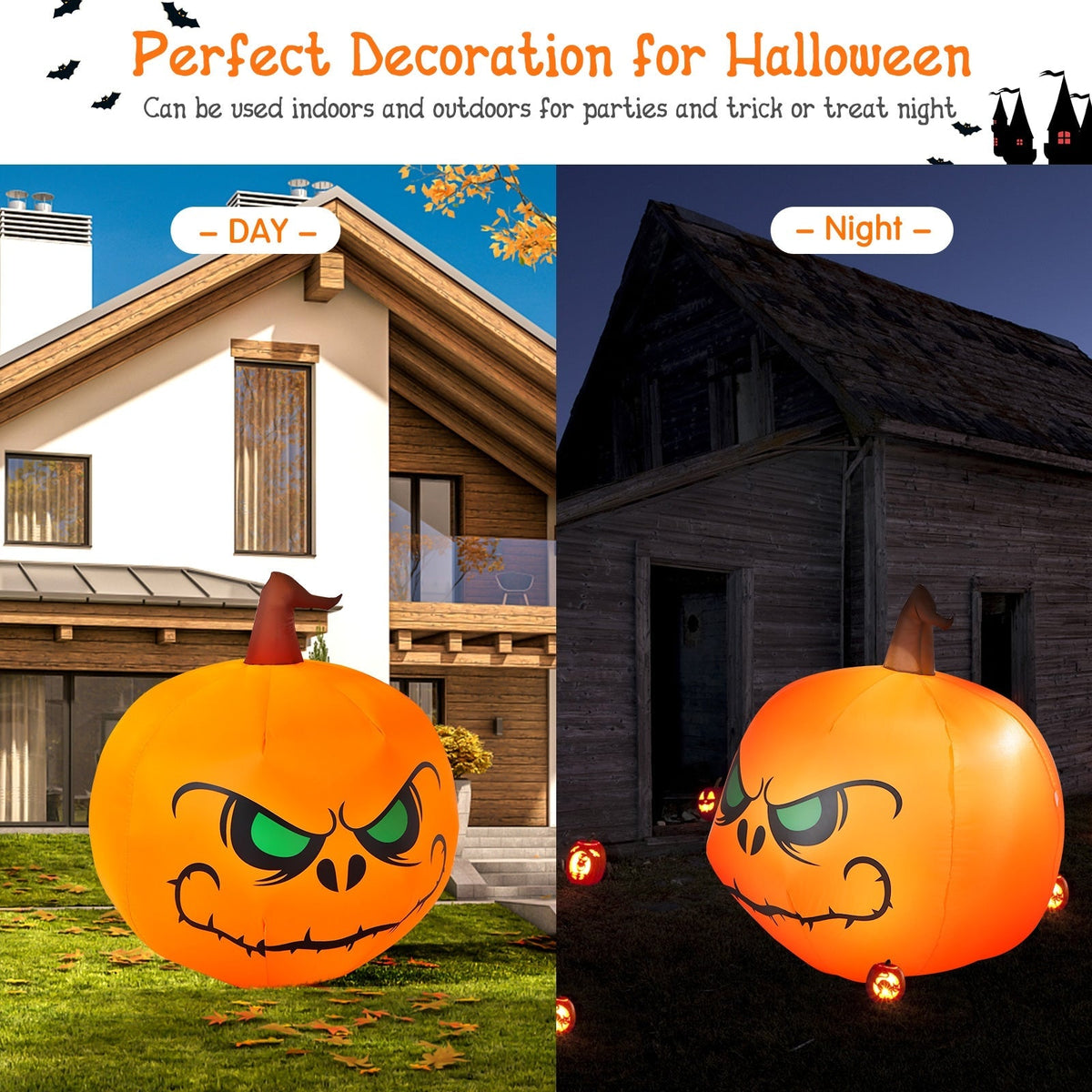 4 Feet Halloween Inflatable Pumpkin with Built-In LED Light