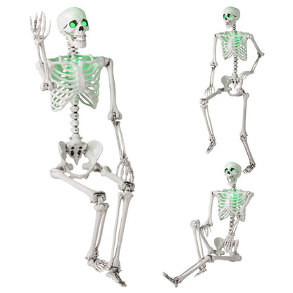 5.5 FT Life-Size Poseable Halloween Skeleton with Green Light-Up Eyes & Chest