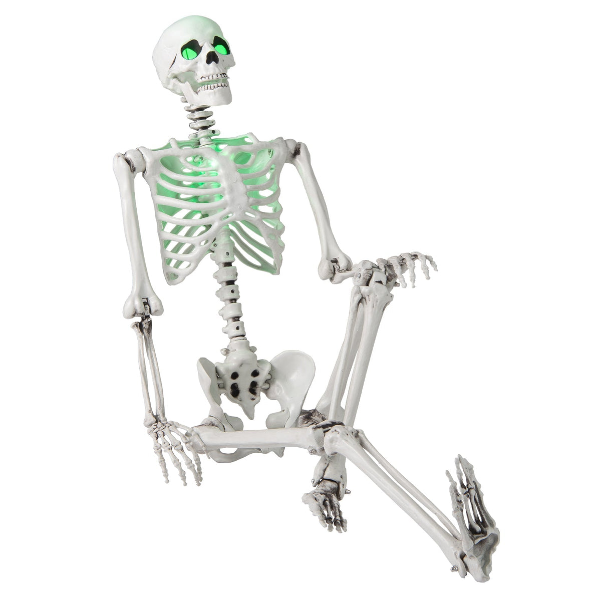 5.5 FT Life-Size Poseable Halloween Skeleton with Green Light-Up Eyes & Chest