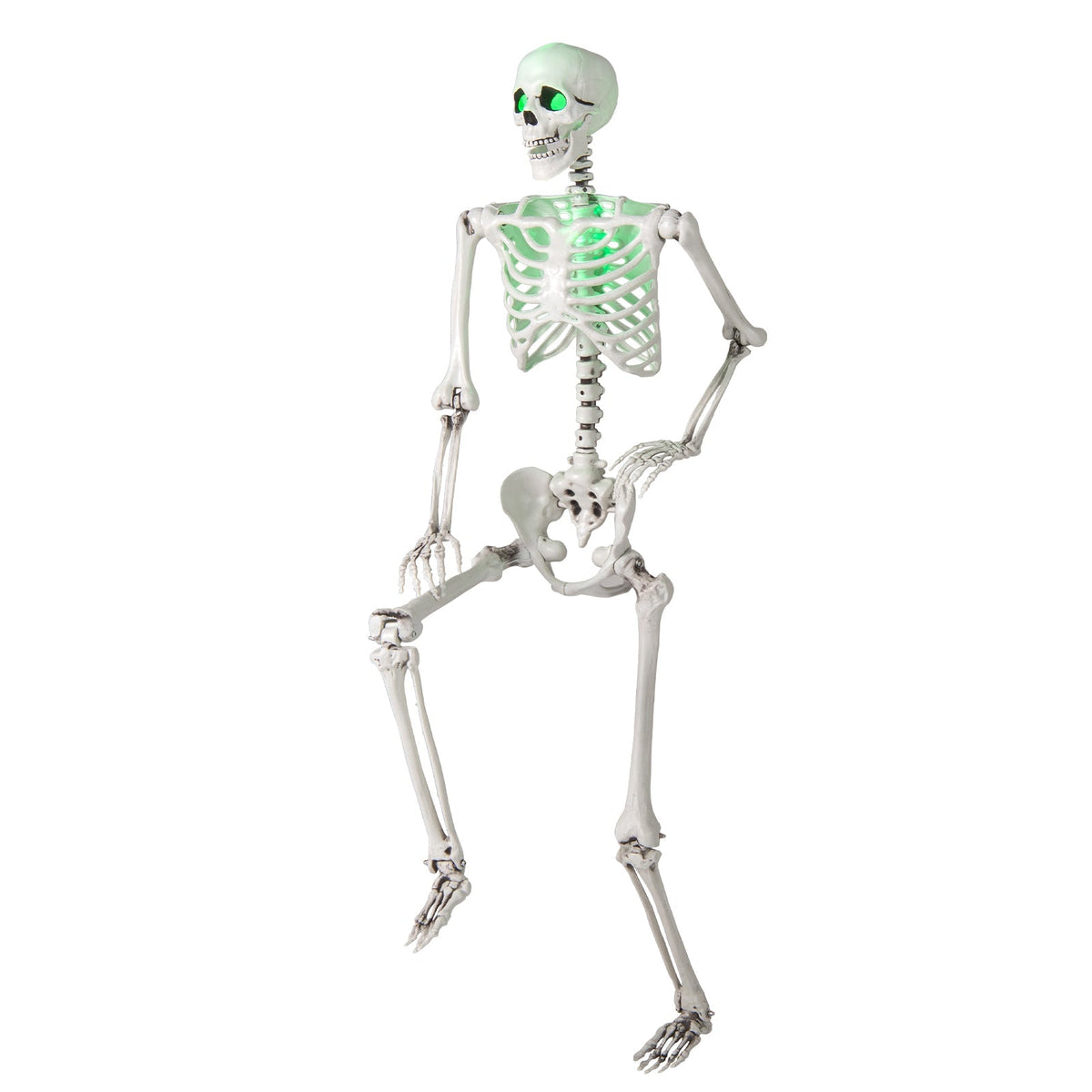 5.5 FT Life-Size Poseable Halloween Skeleton with Green Light-Up Eyes & Chest
