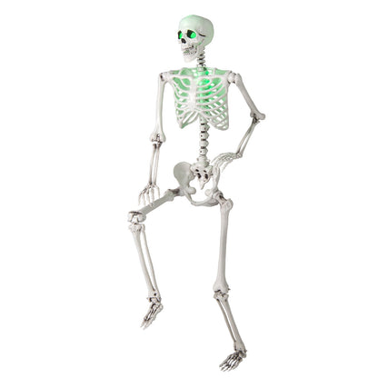 5.5 FT Life-Size Poseable Halloween Skeleton with Green Light-Up Eyes & Chest