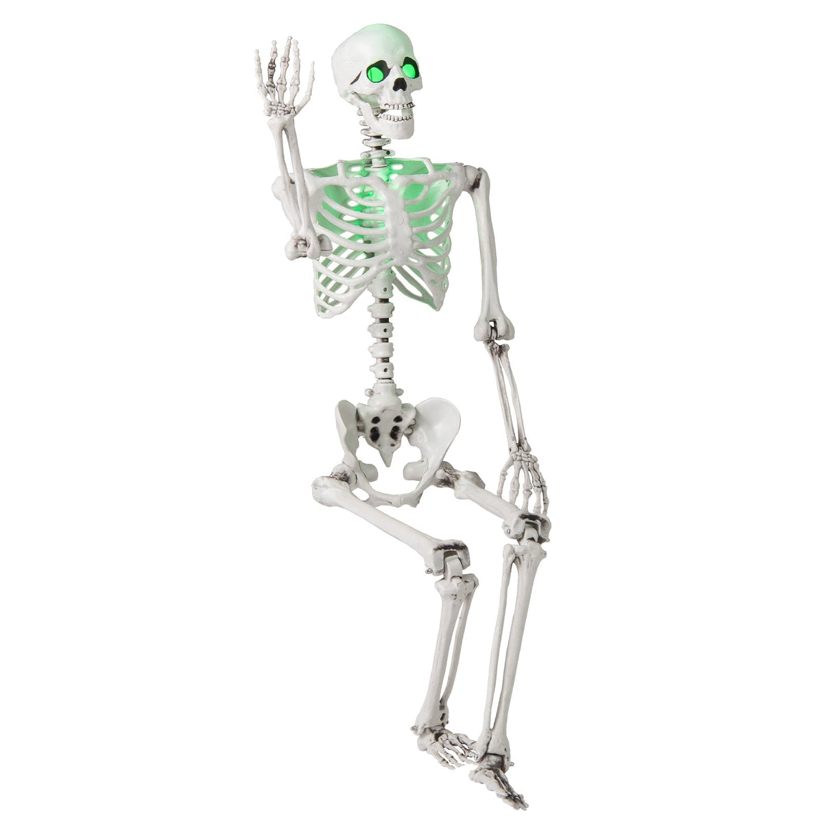 5.5 FT Life-Size Poseable Halloween Skeleton with Green Light-Up Eyes & Chest
