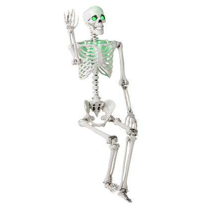 5.5 FT Life-Size Poseable Halloween Skeleton with Green Light-Up Eyes & Chest