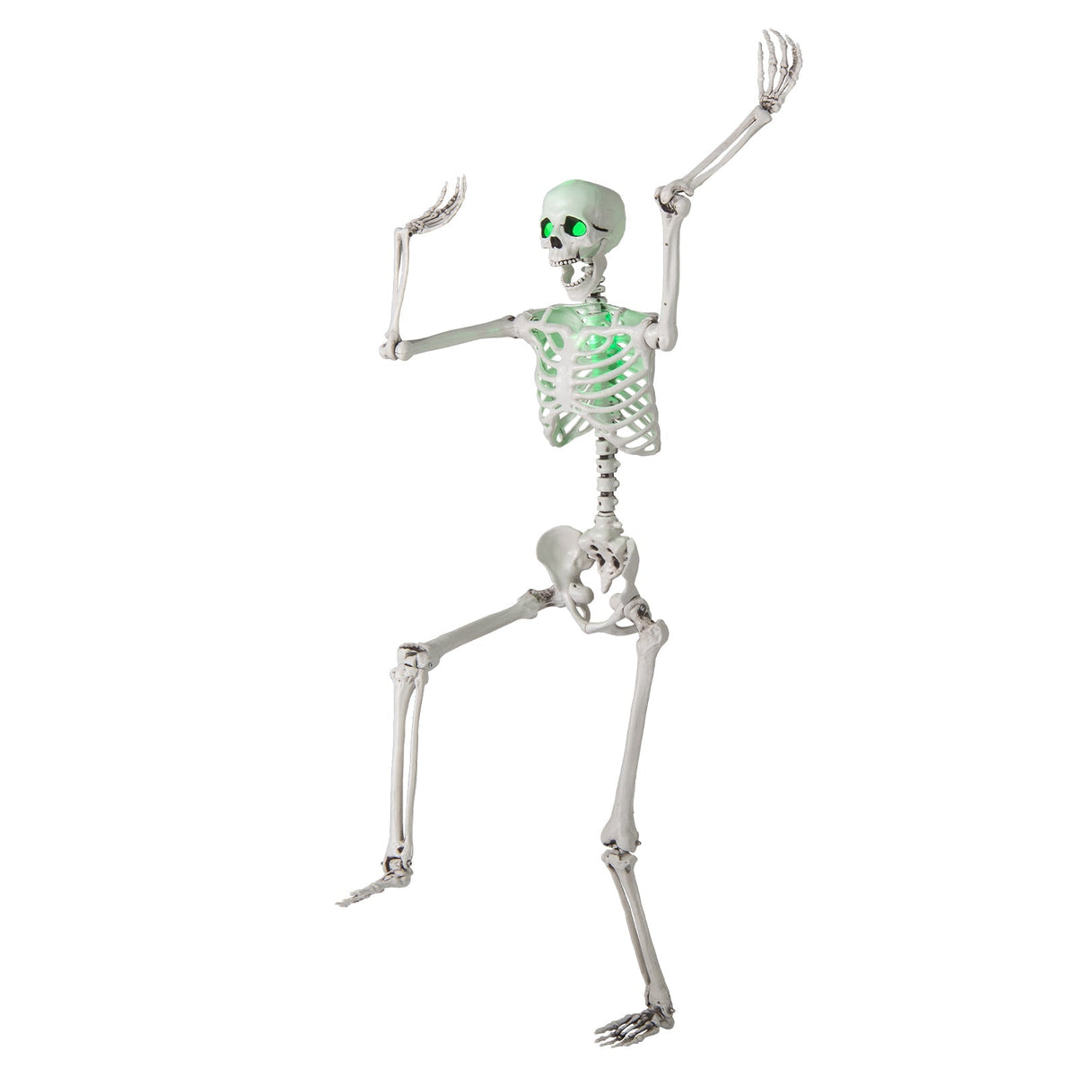 5.5 FT Life-Size Poseable Halloween Skeleton with Green Light-Up Eyes & Chest