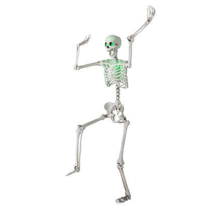 5.5 FT Life-Size Poseable Halloween Skeleton with Green Light-Up Eyes & Chest
