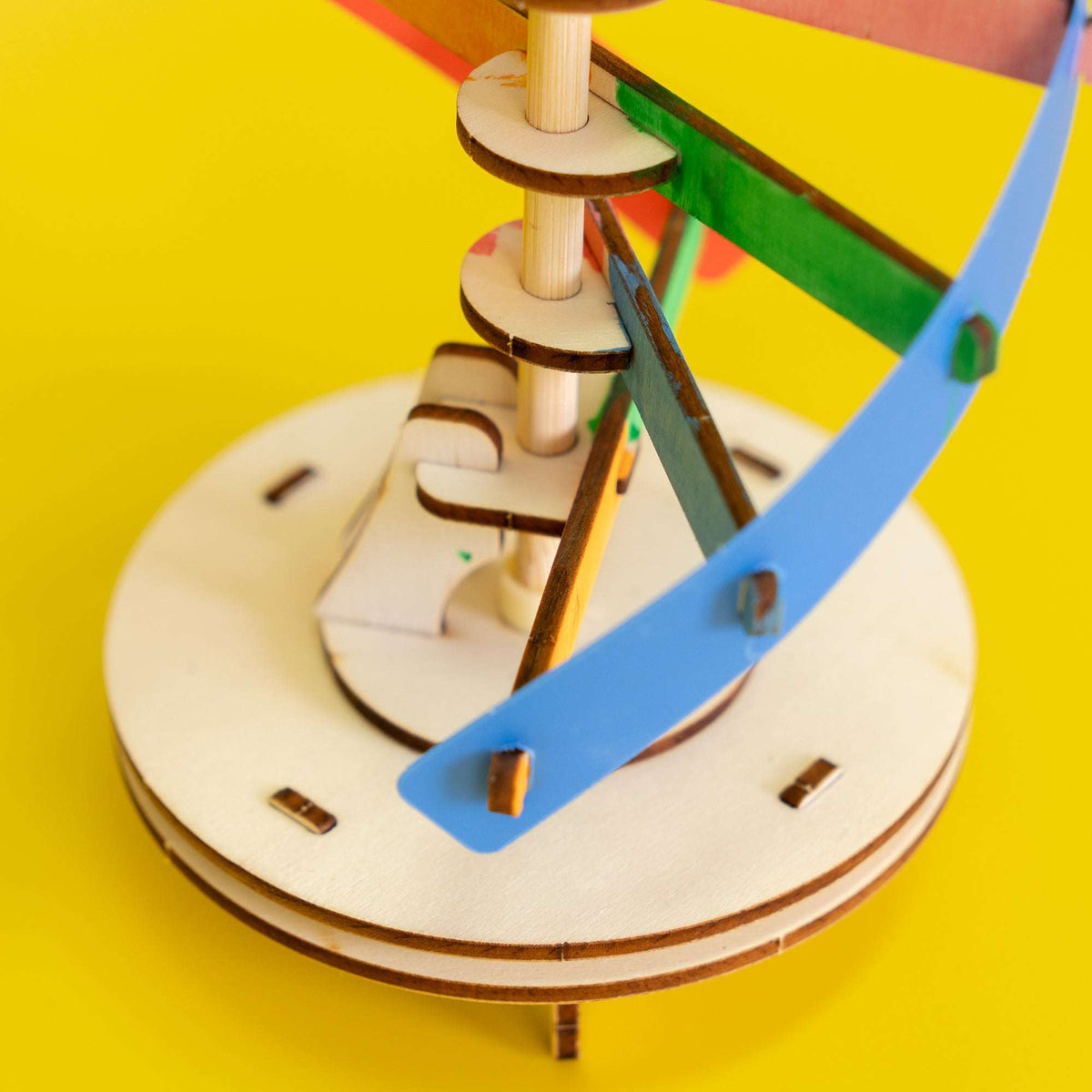 Wooden DNA model base with center post and attached colored tracks