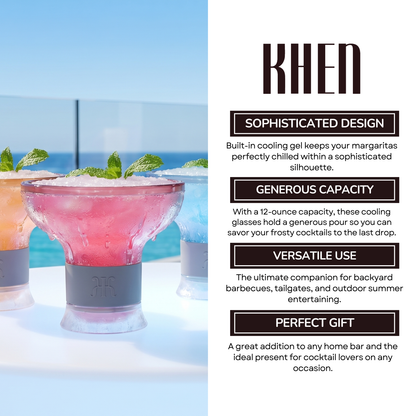 Khen Eze Frozen Margarita & Cocktail Chiller Glasses | Set of 4 | 12oz | Double-Wall | Acrylic - Niksstuff