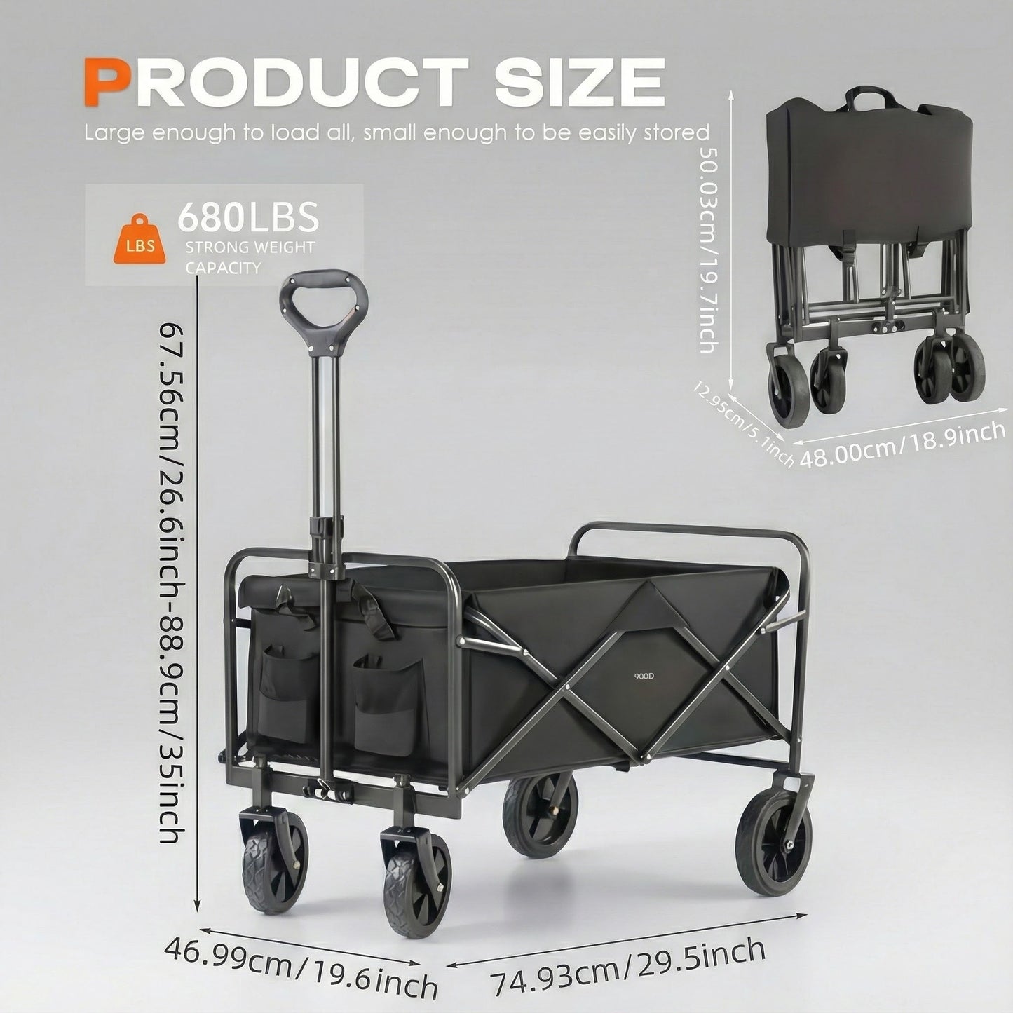 Heavy Duty Folding Utility Wagon Cart | Up to 680 LBS | All-Terrain Wheels | Foldable - Niksstuff