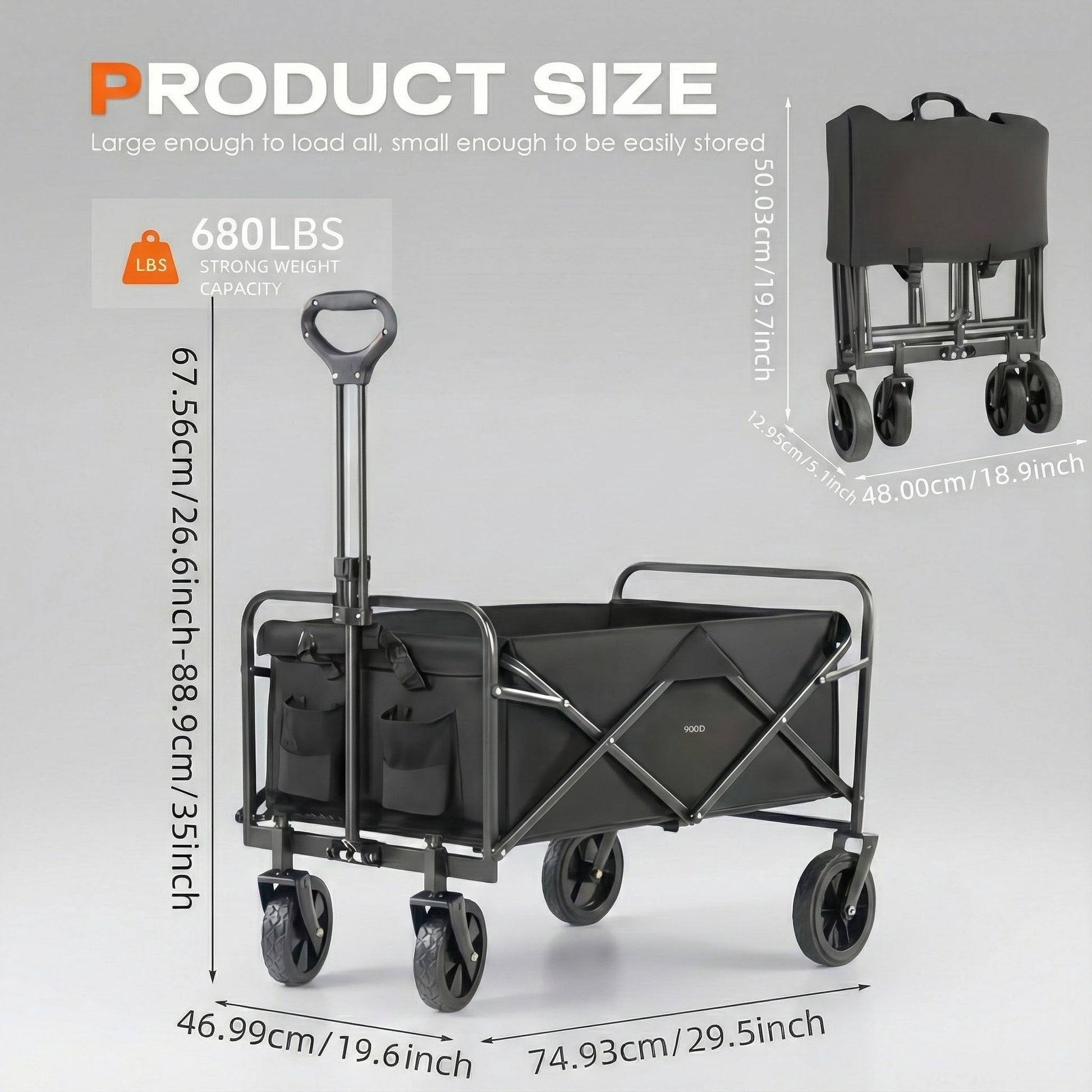Heavy Duty Folding Utility Wagon Cart | Up to 680 LBS | All-Terrain Wheels | Foldable - Niksstuff