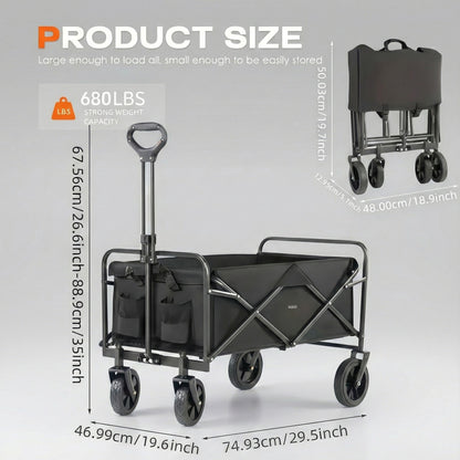 Heavy Duty Folding Utility Wagon Cart | Up to 680 LBS | All-Terrain Wheels | Foldable - Niksstuff