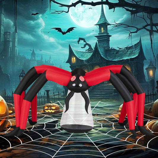 Halloween Inflatable Spider with Red Tunnel Light Eyes – 10 Ft Wide