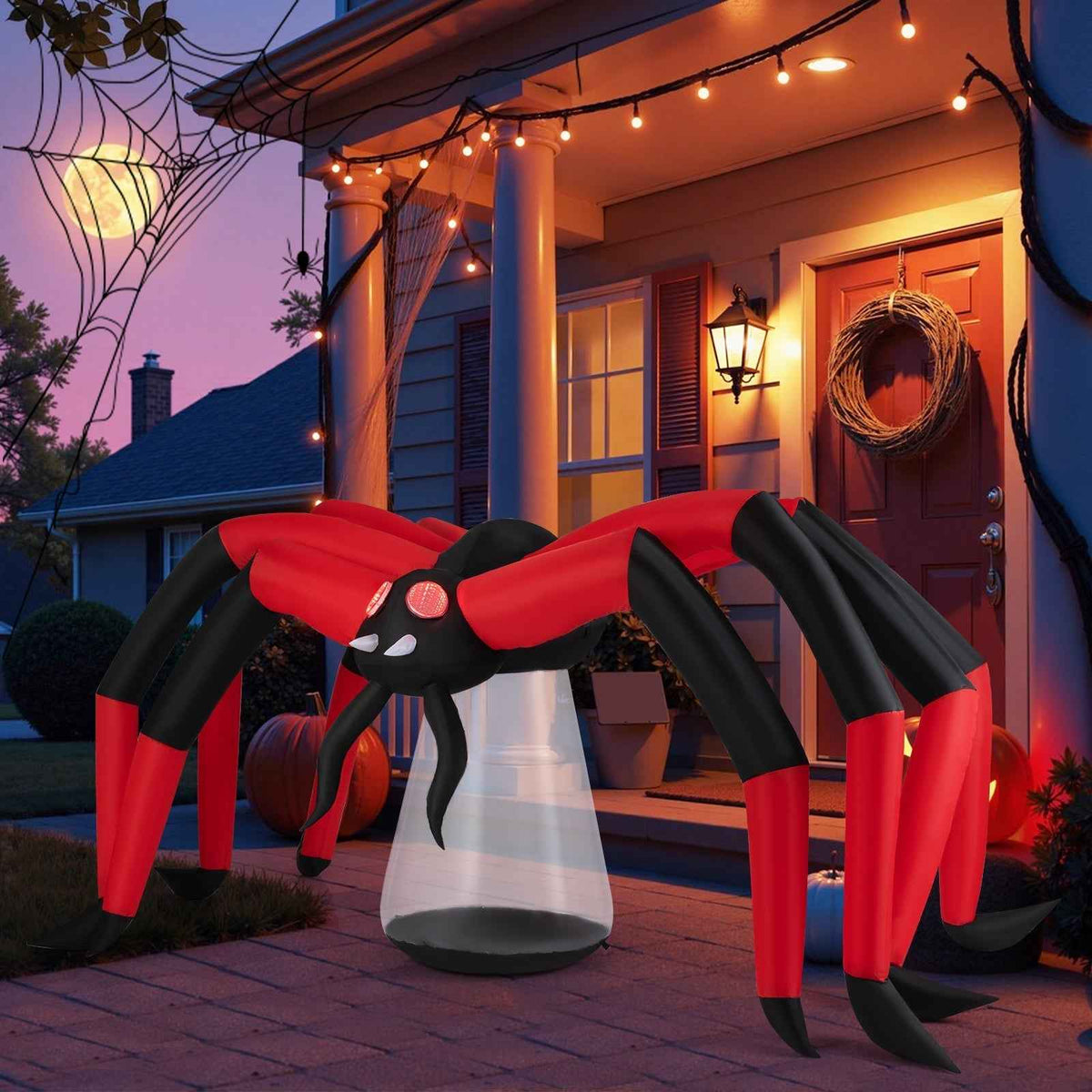 Halloween Inflatable Spider with Red Tunnel Light Eyes – 10 Ft Wide