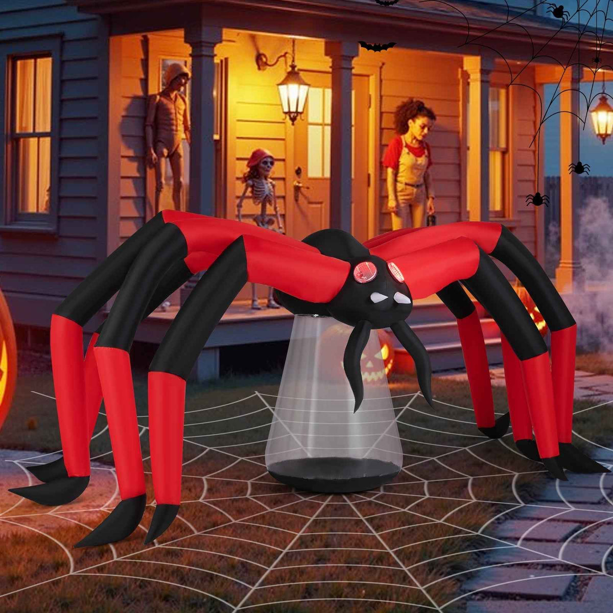Halloween Inflatable Spider with Red Tunnel Light Eyes – 10 Ft Wide