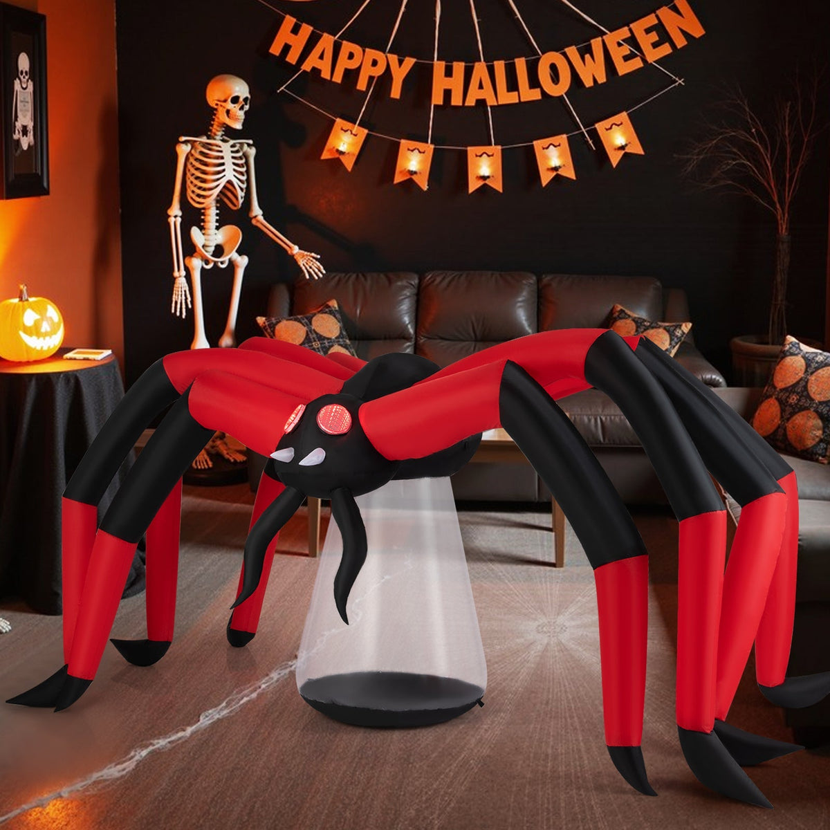 Halloween Inflatable Spider with Red Tunnel Light Eyes – 10 Ft Wide