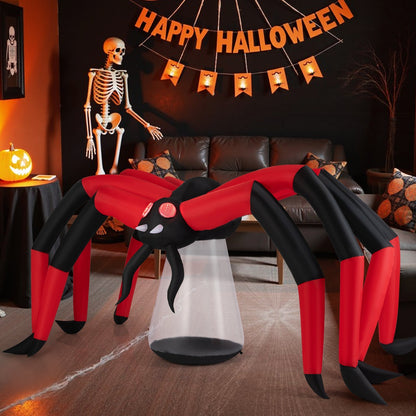 Halloween Inflatable Spider with Red Tunnel Light Eyes – 10 Ft Wide