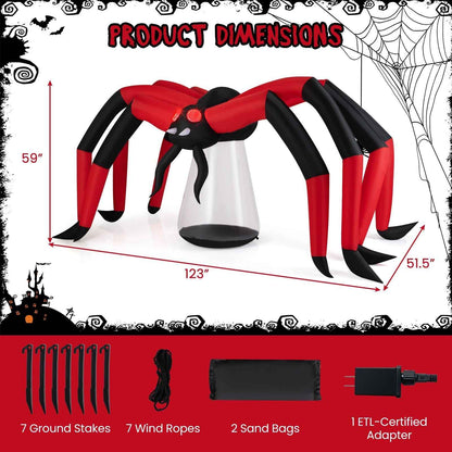 Halloween Inflatable Spider with Red Tunnel Light Eyes – 10 Ft Wide