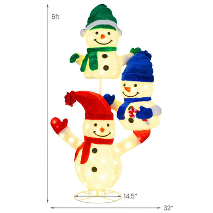 5-foot stacked snowman decoration with 32-inch span and illuminated bodies