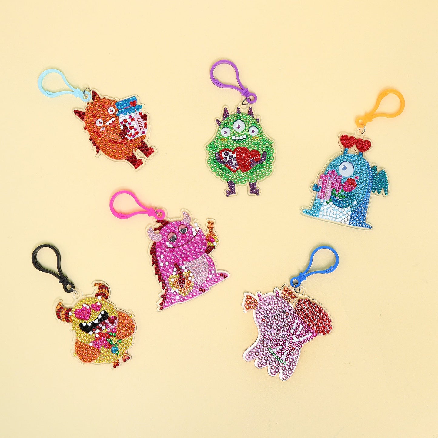Monsters Diamond Art Keychain Kit | Set of 15 Charms for Kids & Teens - Niksstuff
