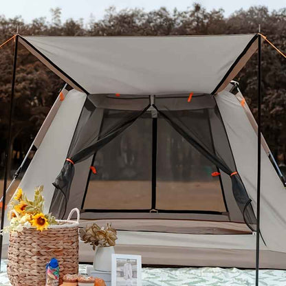 2-3 Person Camping Tent with Awning – Quick Setup, All-Season | Mosquito Net, UV Protection & Waterproof Oxford Fabric | Beige