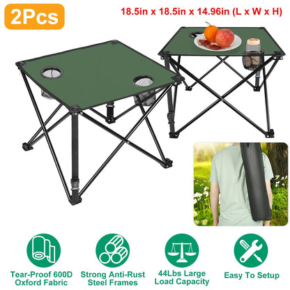 LakeForest Folding Camping Table with 2 Cup Holders – 600D Oxford, 44 lb Capacity | 18.5"x18.5" | 2.2 lbs | 1-Pc & 2-Pc Sets
