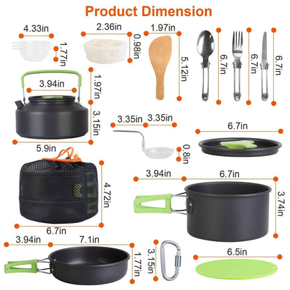 16-Piece Camping Cookware Set – Anodized Aluminum Pot, Pan, Kettle, Utensils, Bowls & Cutting Board | 2 Storage Bags