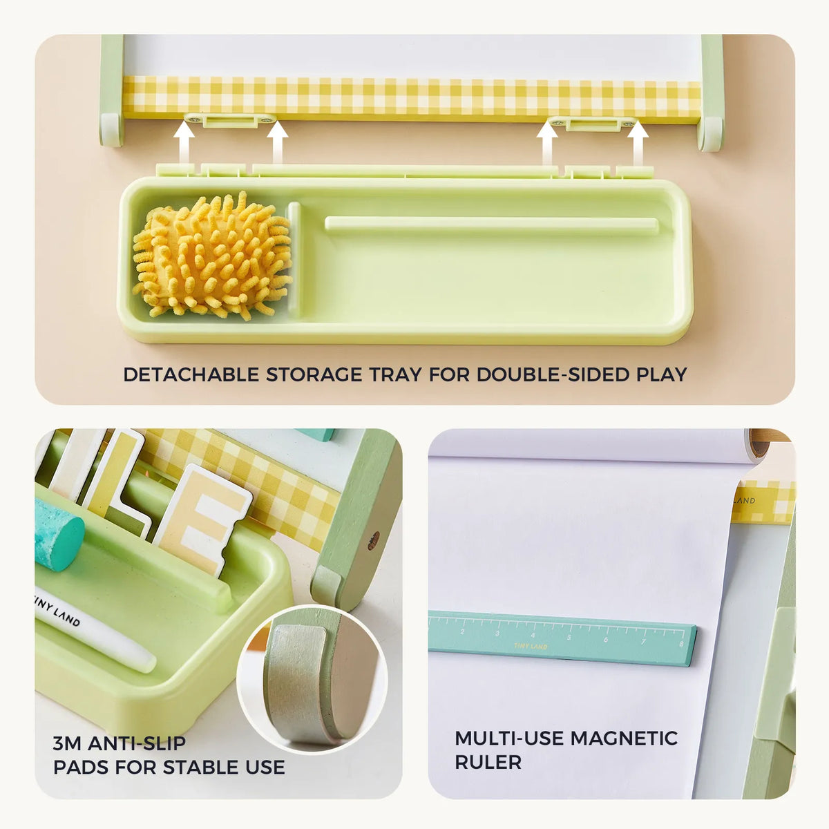 Tiny Land® Double-Sided Magnetic Tabletop Easel | Pink, Oatmeal or Green