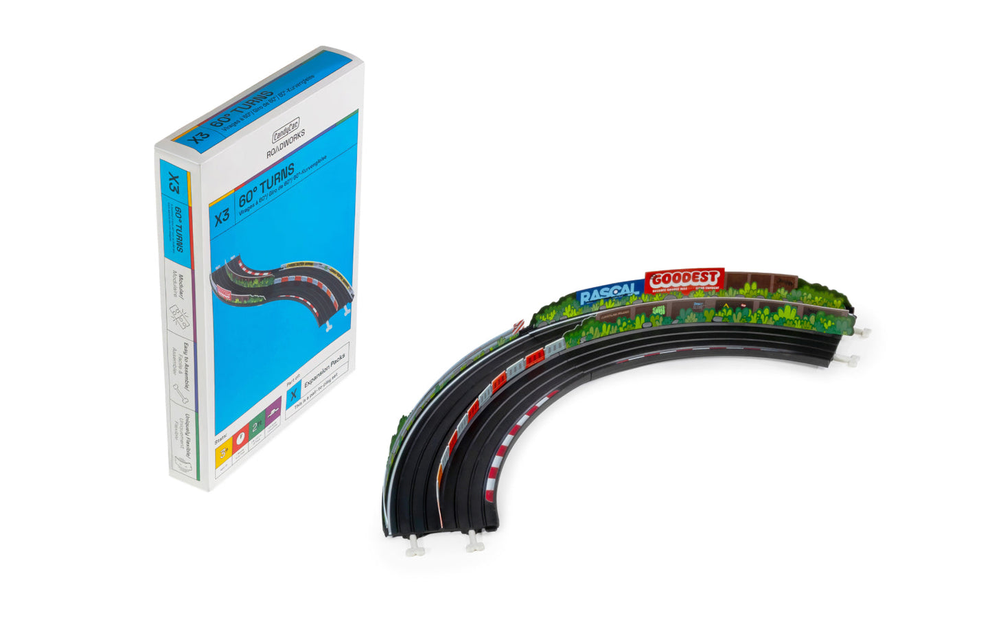 Expansion Pack: 60° Turn | Candylab ROADWORKS Track | 2ft Two-Lane 60° Turns | Ages 3+ | Compatible with 1:64 Diecast - Niksstuff