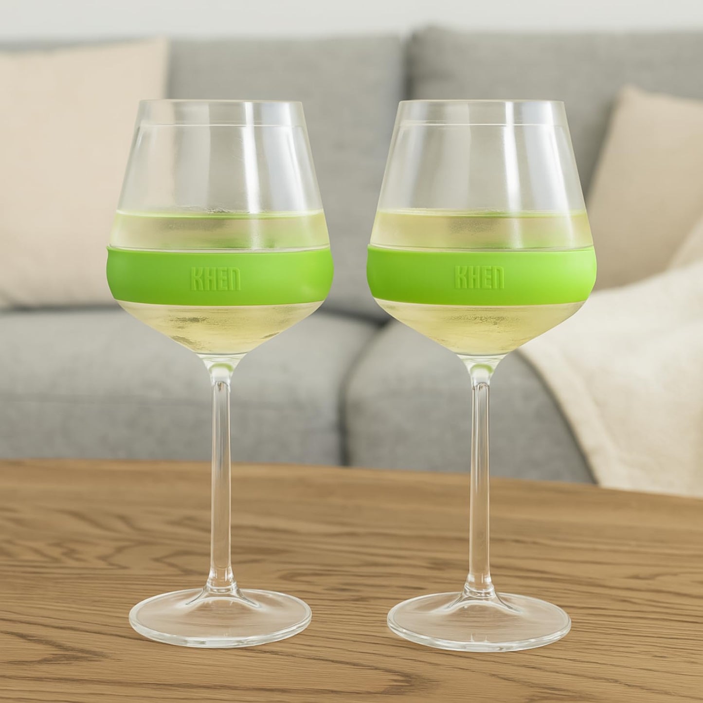 Khen Stemmed Acrylic Cooling Wine Glasses | Set of 2 | 14oz | Green | Break-Resistant | Freezer Safe - Niksstuff