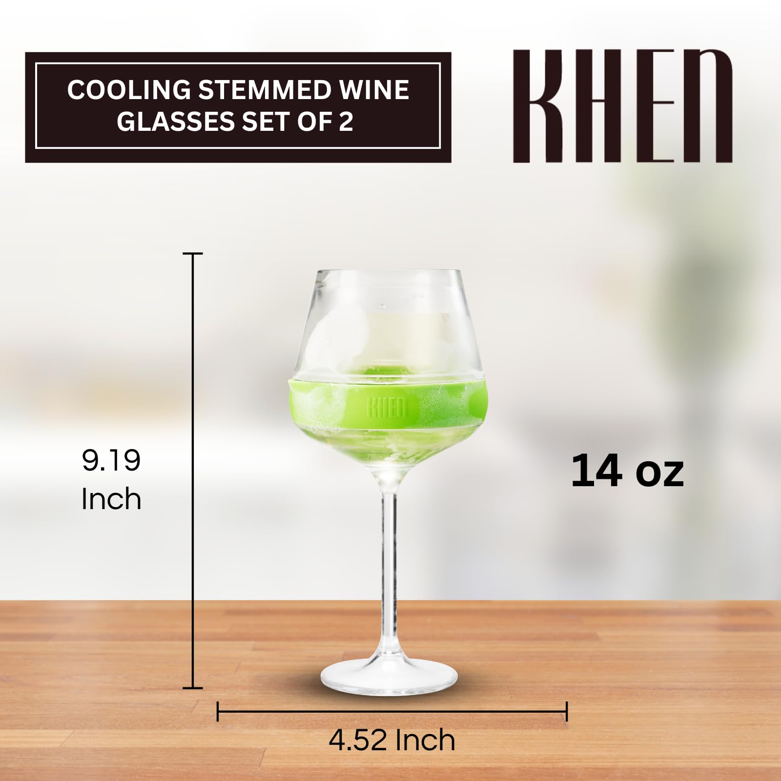Khen Stemmed Acrylic Cooling Wine Glasses | Set of 2 | 14oz | Green | Break-Resistant | Freezer Safe - Niksstuff
