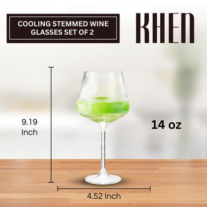 Khen Stemmed Acrylic Cooling Wine Glasses | Set of 2 | 14oz | Green | Break-Resistant | Freezer Safe - Niksstuff