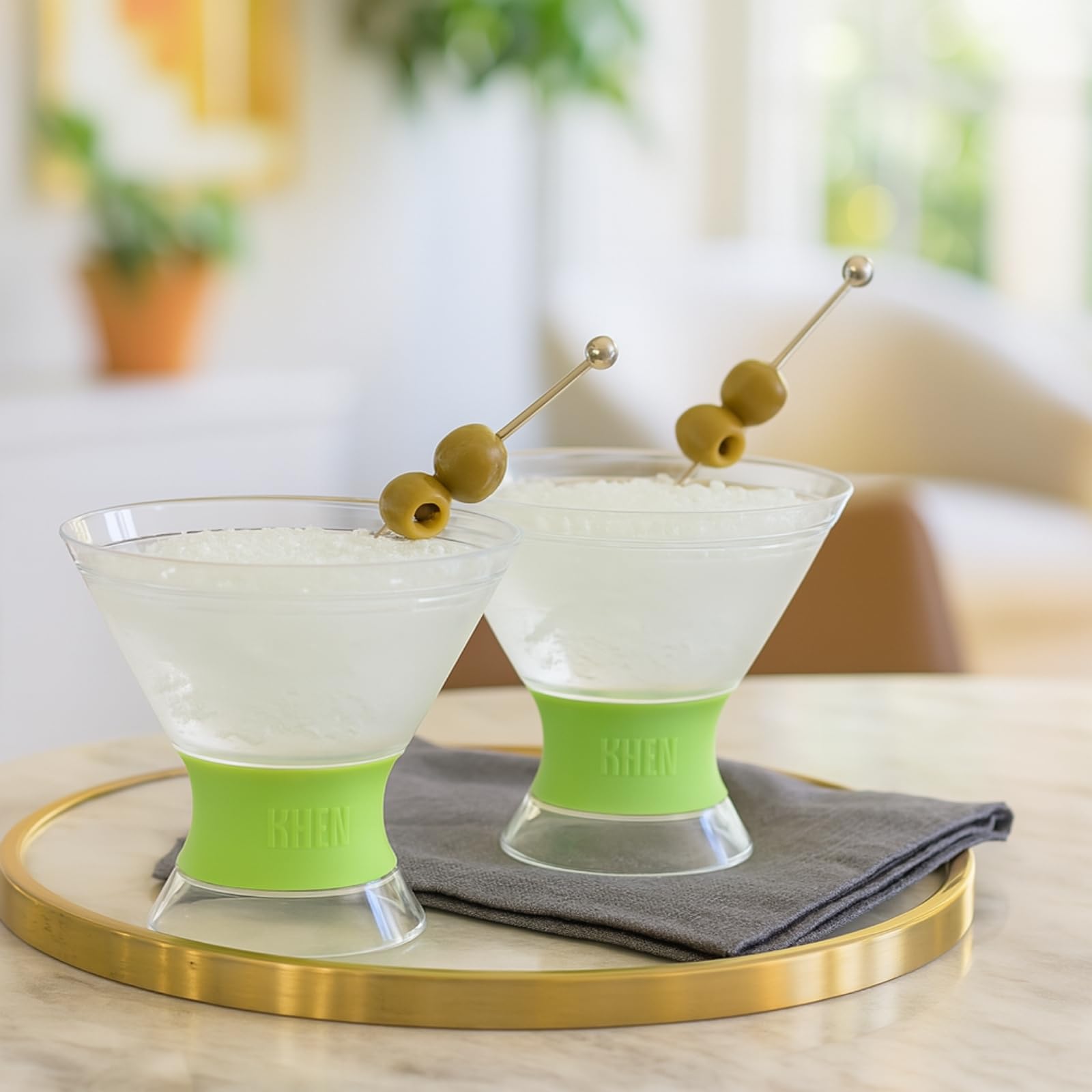 Khen Cooling Martini Glasses | Set of 2 | 10oz | Double-Wall Insulated | Shatterproof Acrylic | Frosted Base - Niksstuff