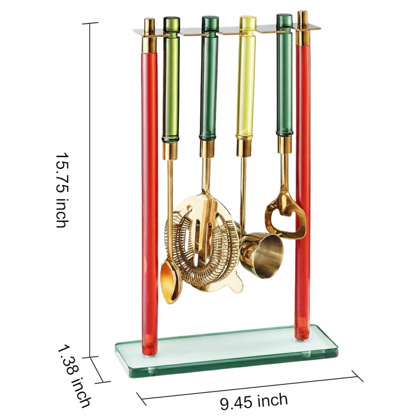 5-Piece Gold Bartender Kit with Stand | Colorful Resin Handles | Gold-Finished Steel | Gift-Ready