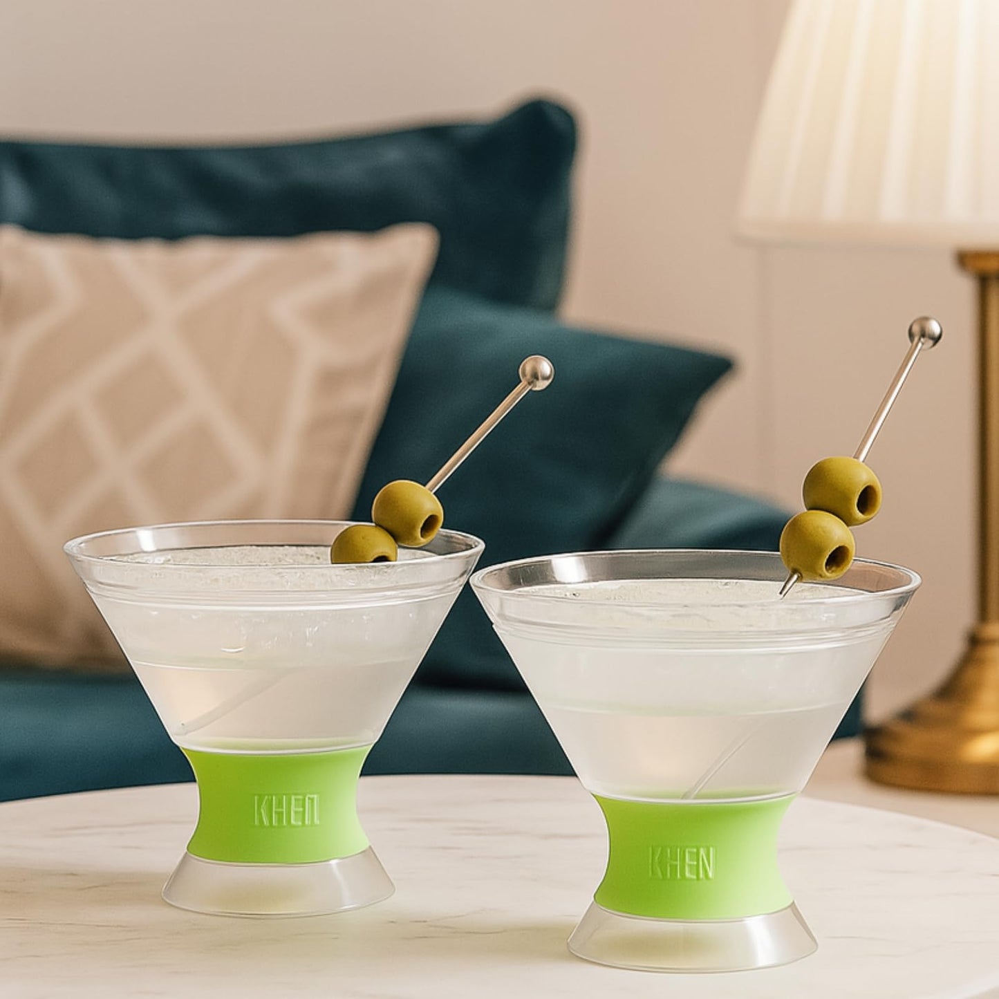 Khen Cooling Martini Glasses | Set of 2 | 10oz | Double-Wall Insulated | Shatterproof Acrylic | Frosted Base - Niksstuff
