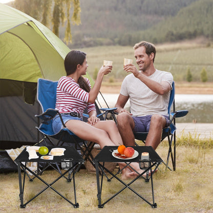 LakeForest Folding Camping Table with 2 Cup Holders – 600D Oxford, 44 lb Capacity | 18.5"x18.5" | 2.2 lbs | 1-Pc & 2-Pc Sets