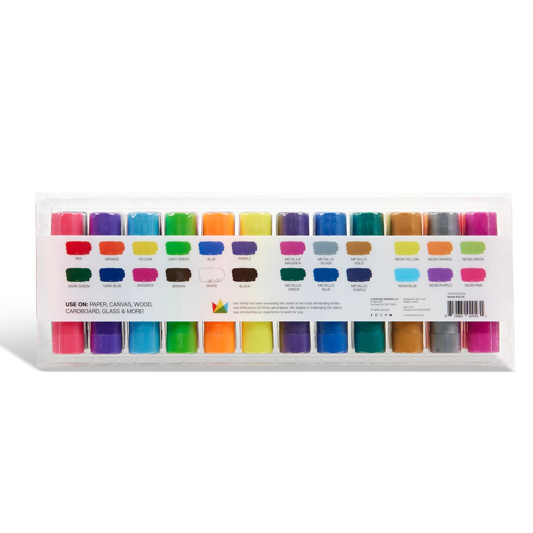 KINGART Tempera Paint Sticks - 24-Color Set, Washable & Mess-Free