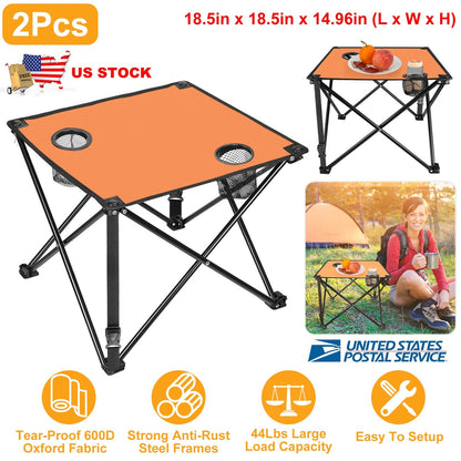 LakeForest Folding Camping Table with 2 Cup Holders – 600D Oxford, 44 lb Capacity | 18.5"x18.5" | 2.2 lbs | 1-Pc & 2-Pc Sets